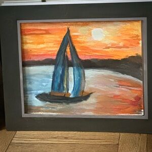 Vibrant Sunset Sailboat Painting
